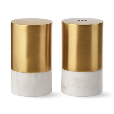 marble and gold salt and pepper shakers