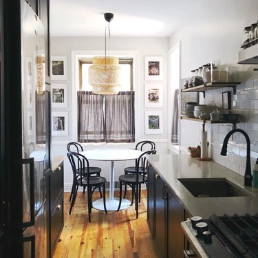 galley kitchen with dining nook