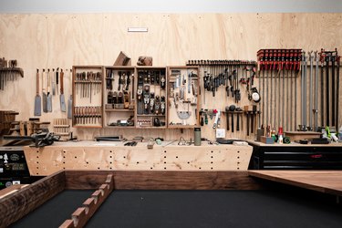 Tools in workshop on wall