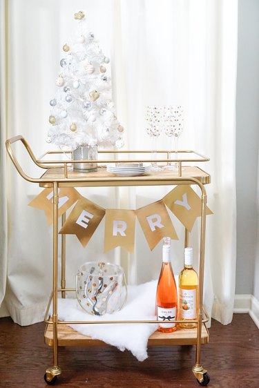 bar cart decorated with holiday decor