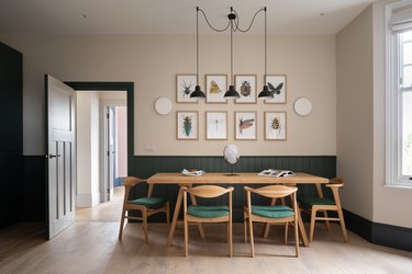 beige and green dining room