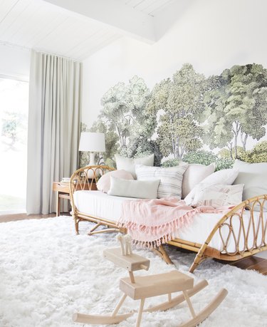 nursery idea for 2020 with bentwood daybed and forest mural