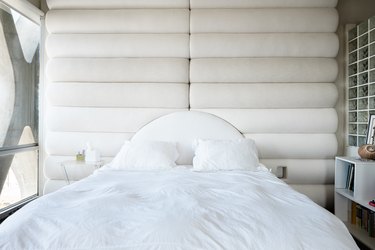 White pillows and sheets on bed