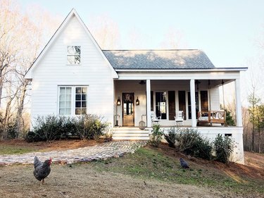 A modern farmhouse with a front porch