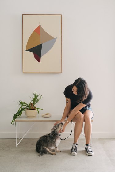 Hunker Made Rui rectangle table with girl and dog