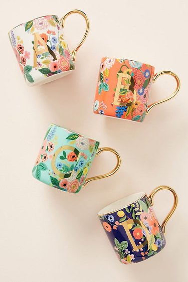 monogram mugs in floral patterns