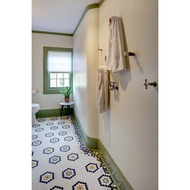 vintage craftsman bathroom with mosaic bathroom floor tile