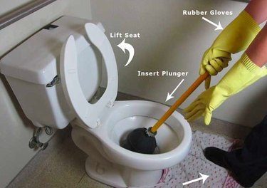 Plunging a toilet.