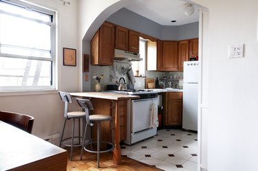 kitchen space with wooden cabinets