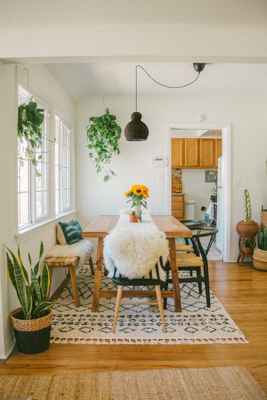 Bohemian dining room with neutral colour palette