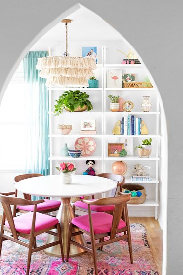 Colourful dining room with fringed details