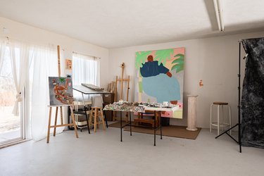 artist studio with canvases