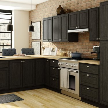 black painted oak cabinets