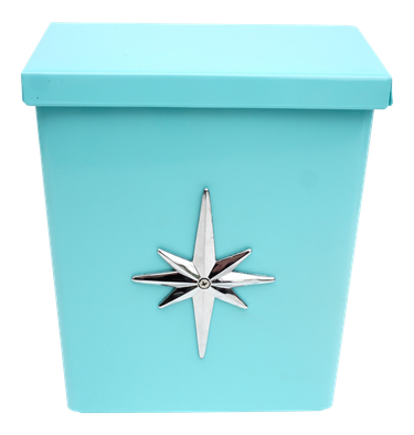 Vintage turquoise midcentury modern mailbox with silver starburst detail