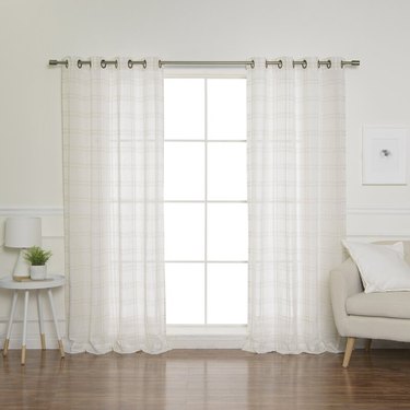 sheer plaid curtains over french door
