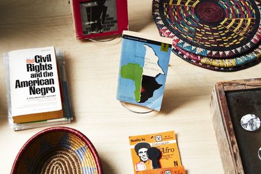 a close-up photo of a table featuring books