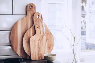 wood cutting boards in kitchen