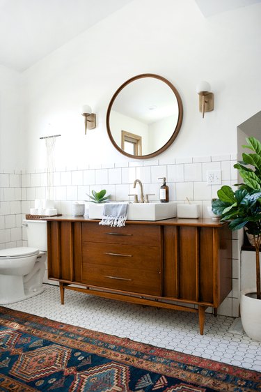 Vintage dresser repurposed for bathroom sink