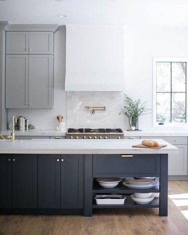 gray kitchen color idea with two-tone cabinets in light and dark gray