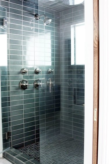 modern shower idea with grid green subway tile modern bathroom shower