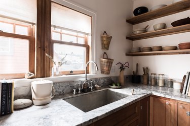 stone countertop, kitchen sink and kitchen ledges