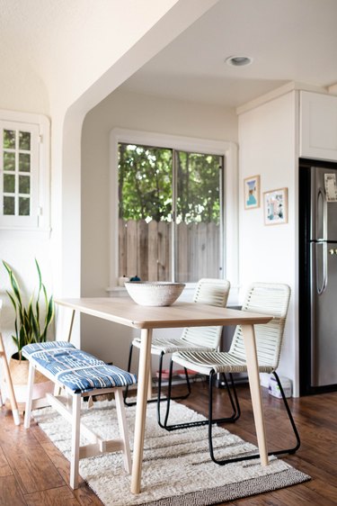 dining room table with bench and chairs