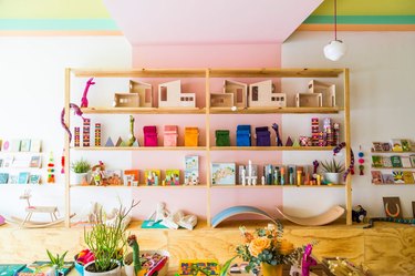 Modern toy shelves at Little Peach Fuzz