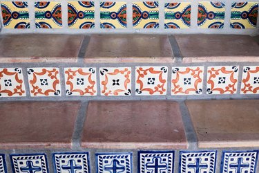 closeup of outdoor tiled steps