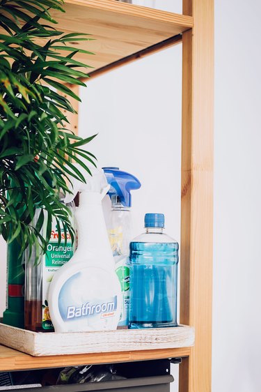 Shelf with cleaning tools