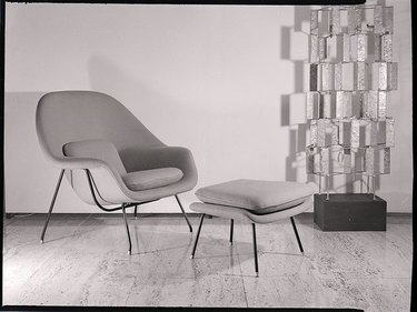 black and white photo of midcentury modern chair