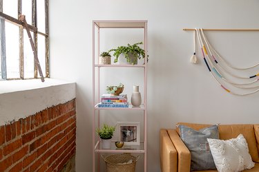 IKEA metal shelf in bohemian living room