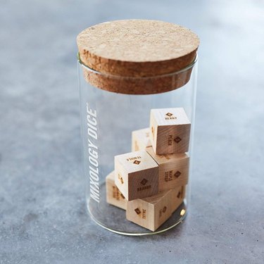 glass tumbler with wood dice