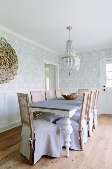 board and batten dining room wainscoting by Kate Marker Interiors