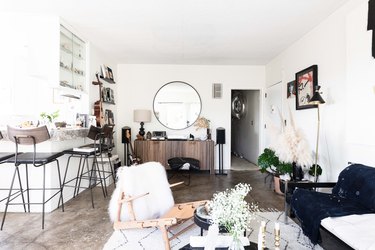 living room with stained concrete floors