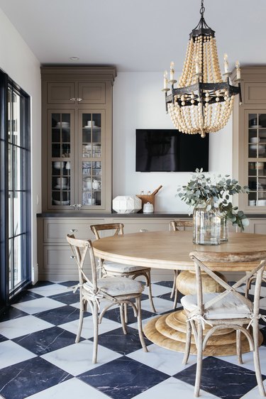 French Country Dining Room in Kitchen with round table by Lifestyled Co