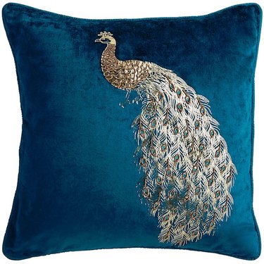velvet beaded peacock pillow