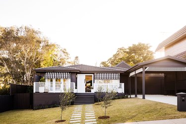 black-and-white ranch home