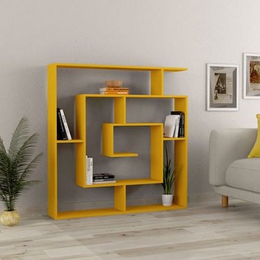 geometric yellow bookcase