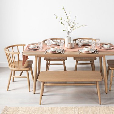 light wood dining table with bench