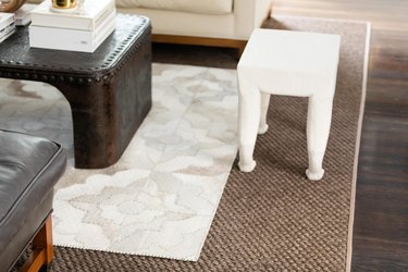 close up of decorative carpet on hardwood floors