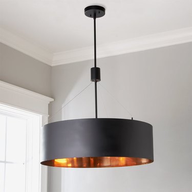 flush mount drum lighting for dining room with matte black metal and copper