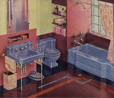 Bathroom image (with bathtub shower) from American Radiator & Standard Sanitary Corp. catalog, 1945.
