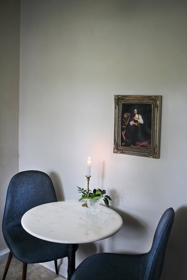 Dining area walls painted with limewash