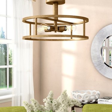 dining room drum ceiling light with open metal shade