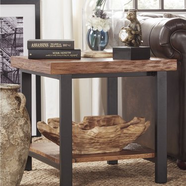 reclaimed wood side table with planked top