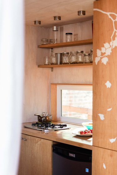 small kitchen with cooktop and small dishwasher