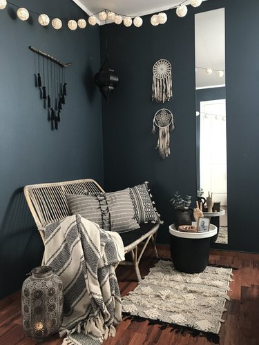 Boho blue living room with texture