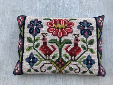 Vintage Embroidered Scandinavian Folk Art Pillow, $35