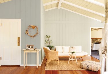 living room space with white couch