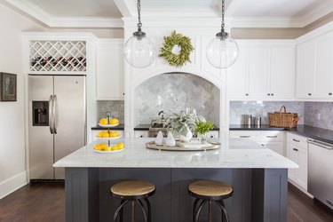 Craftsman kitchen with blue tile backsplash